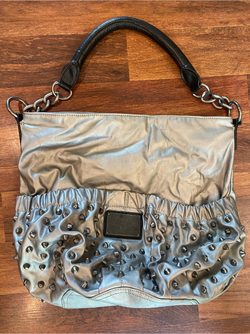 Simply Vera Vera Wang Silver Studded Shoulder Bag with Black Handle - Picture 2 of 7